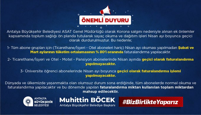 ASAT Nisan Ayı’nda su sayaçlarını okumayacak